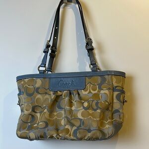 Authentic Coach Tan and Gray Shoulder Bag with Signature Monogram